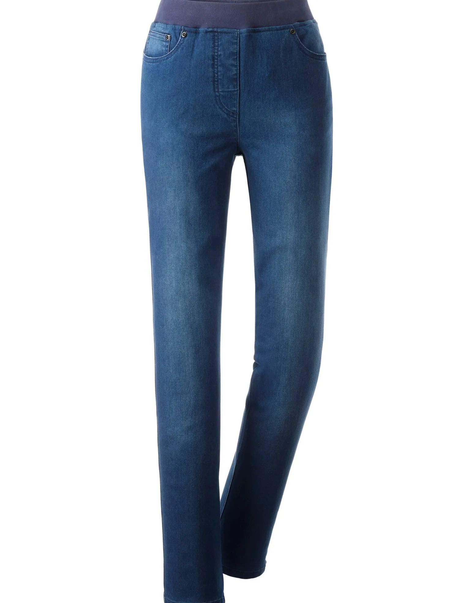 Schlupfjeans mit geripptem Strick-Dehnbund