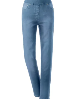 Schlupfjeans mit geripptem Strick-Dehnbund