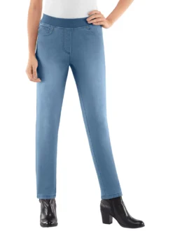 Schlupfjeans mit geripptem Strick-Dehnbund