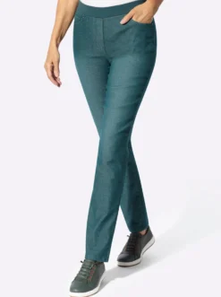 Schlupfjeans mit geripptem Strick-Dehnbund