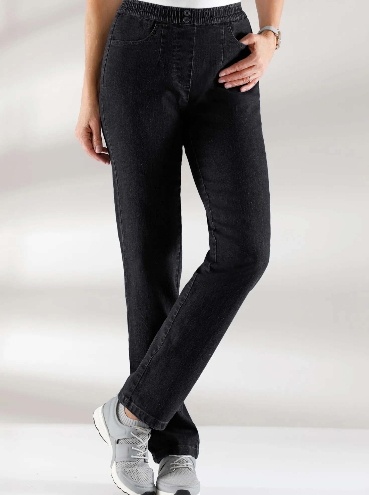 Schlupfjeans mit imitierter Reißverschluss-Blende