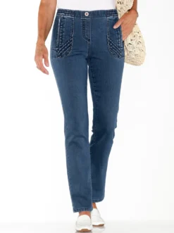 Schlupfjeans mit Reißverschluss-Taschen