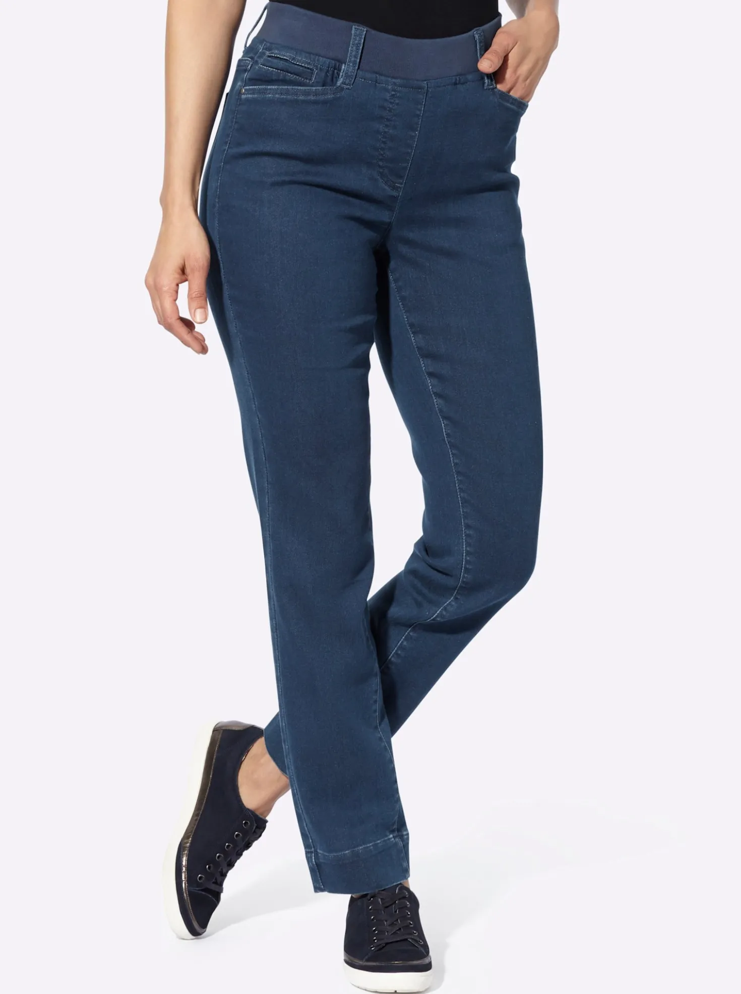 Schlupfjeans mit Ripp-Dehnbund