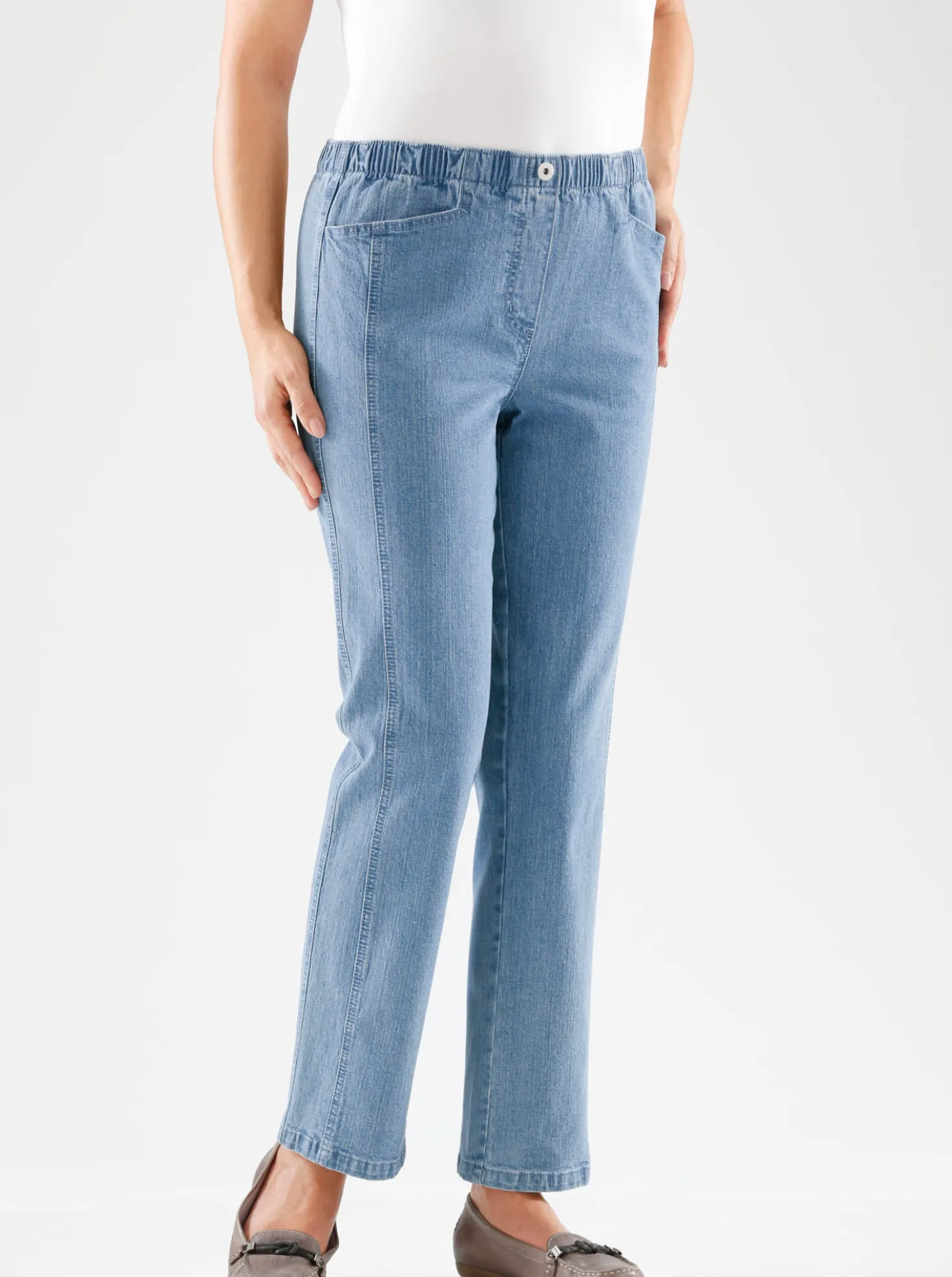 Schlupfjeans mit Rundum-Dehnbund