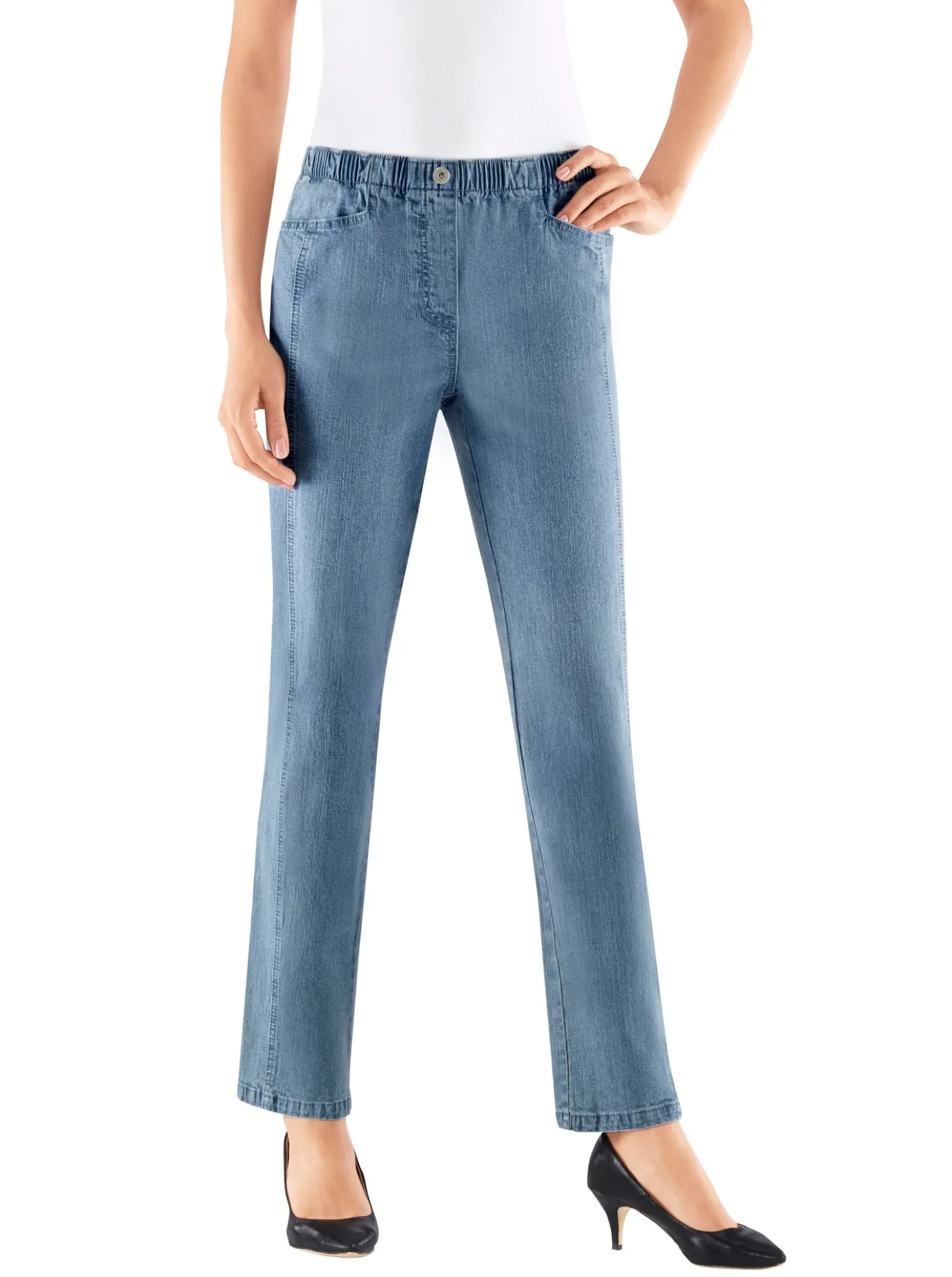 Schlupfjeans mit Rundum-Dehnbund