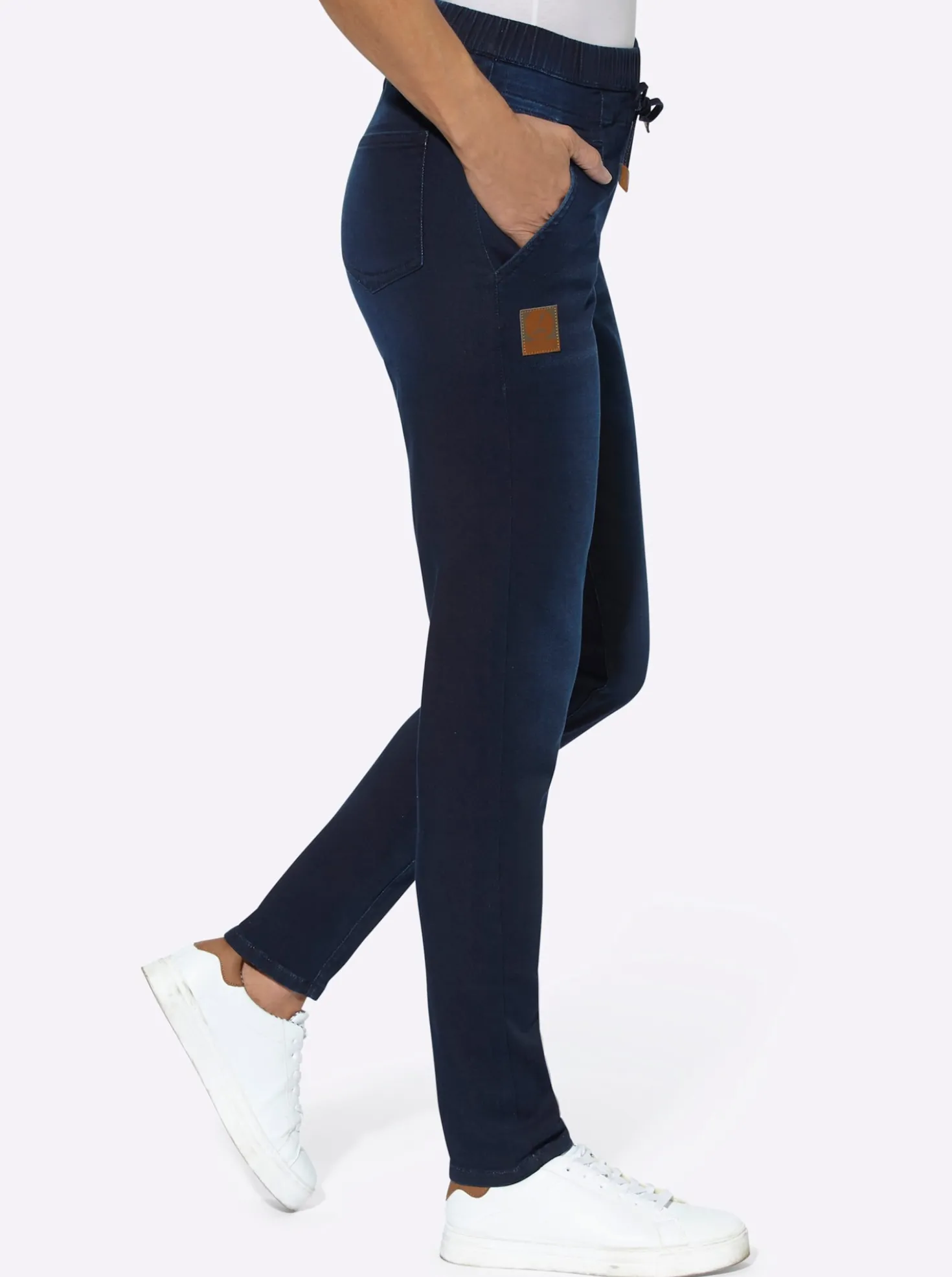 Schlupfjeans mit Tunnelzug und Bindeband