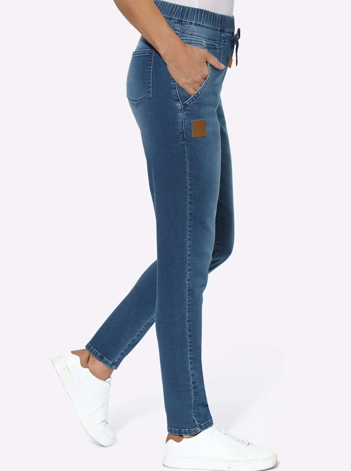 Schlupfjeans mit Tunnelzug und Bindeband