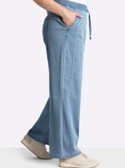 Schlupfjeans mit weitem Bein und Bindeband