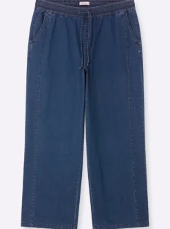 Schlupfjeans mit weitem Bein und Bindeband