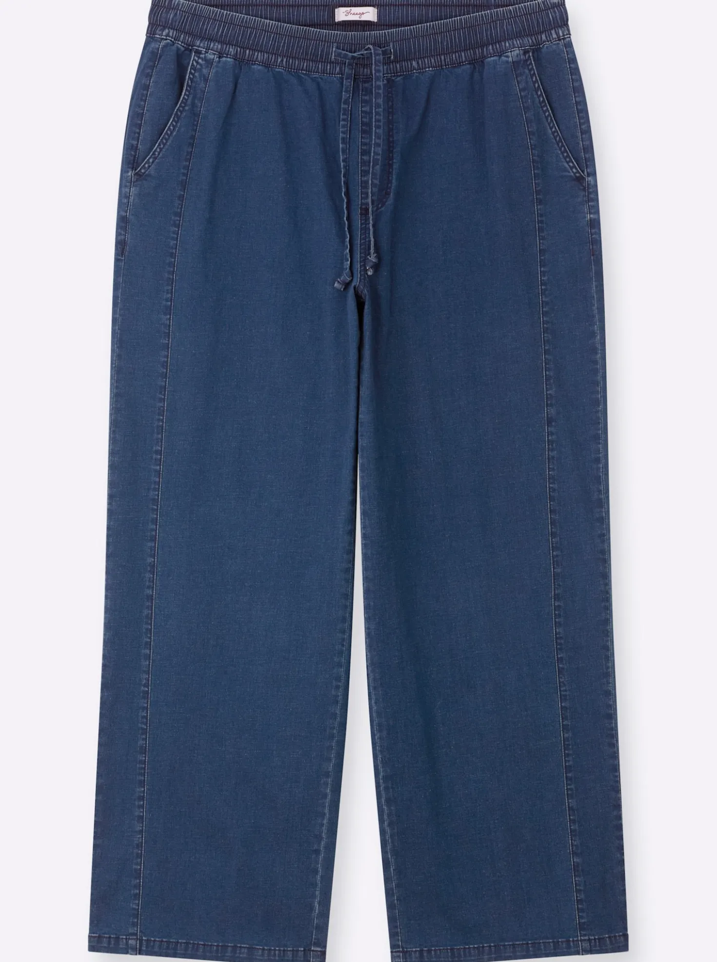 Schlupfjeans mit weitem Bein und Bindeband