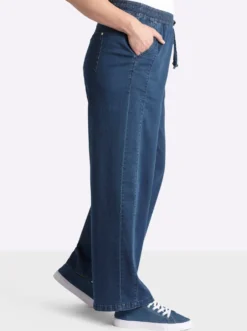 Schlupfjeans mit weitem Bein und Bindeband