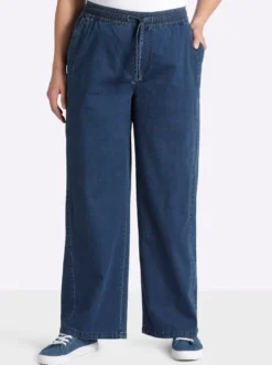 Schlupfjeans mit weitem Bein und Bindeband