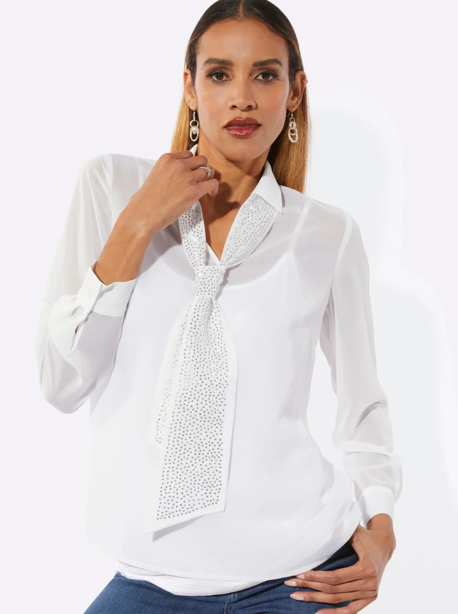 Schluppenbluse mit einknöpfbarem Jersey-Top