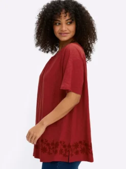 Shirt in A-Linie, mit Blütenprint am Saum