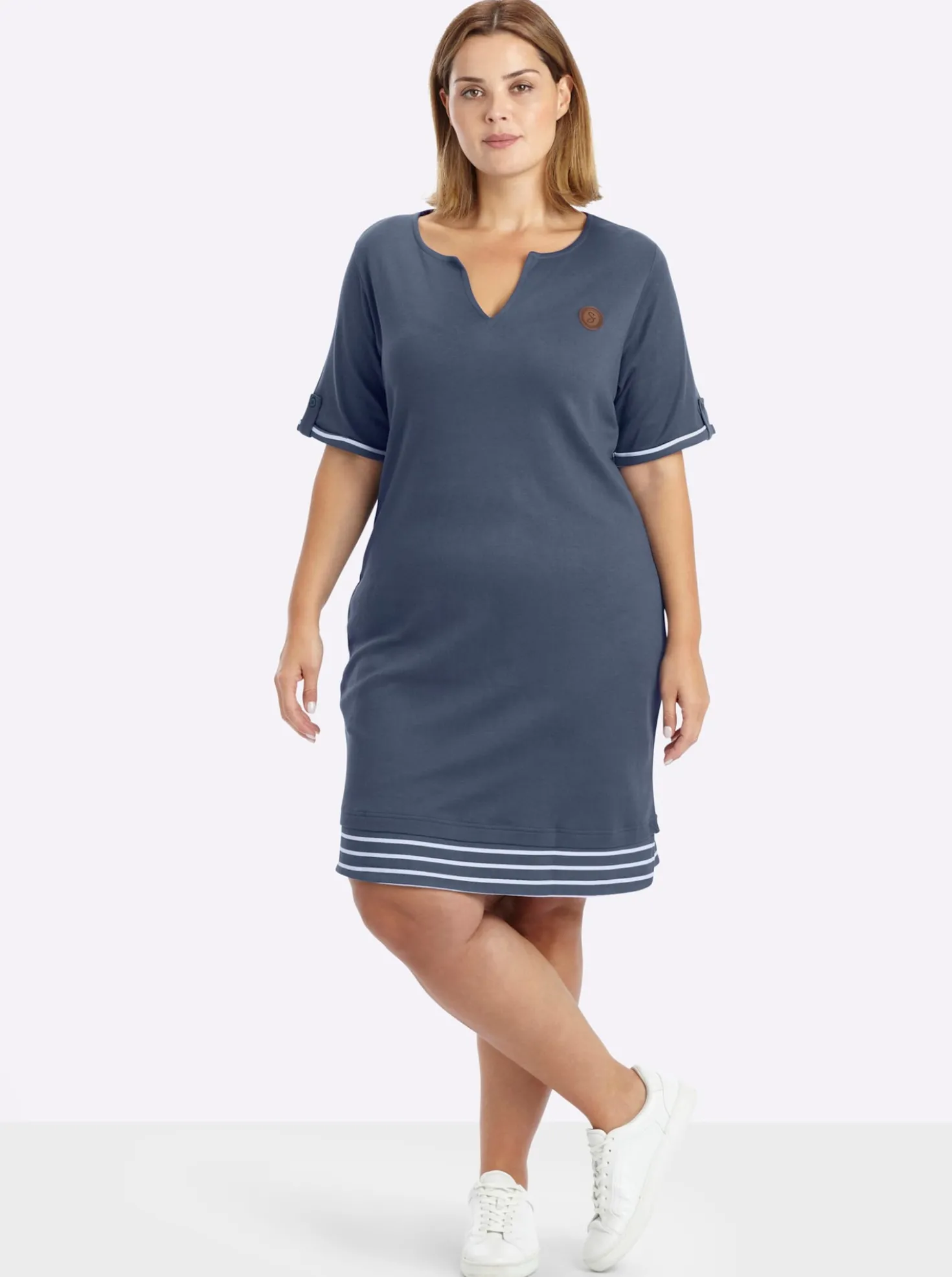 Shirtkleid mit Kontrast-Ringelstoff