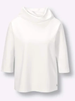 Shirt mit halsfernem Stehkragen und Raglanärmeln