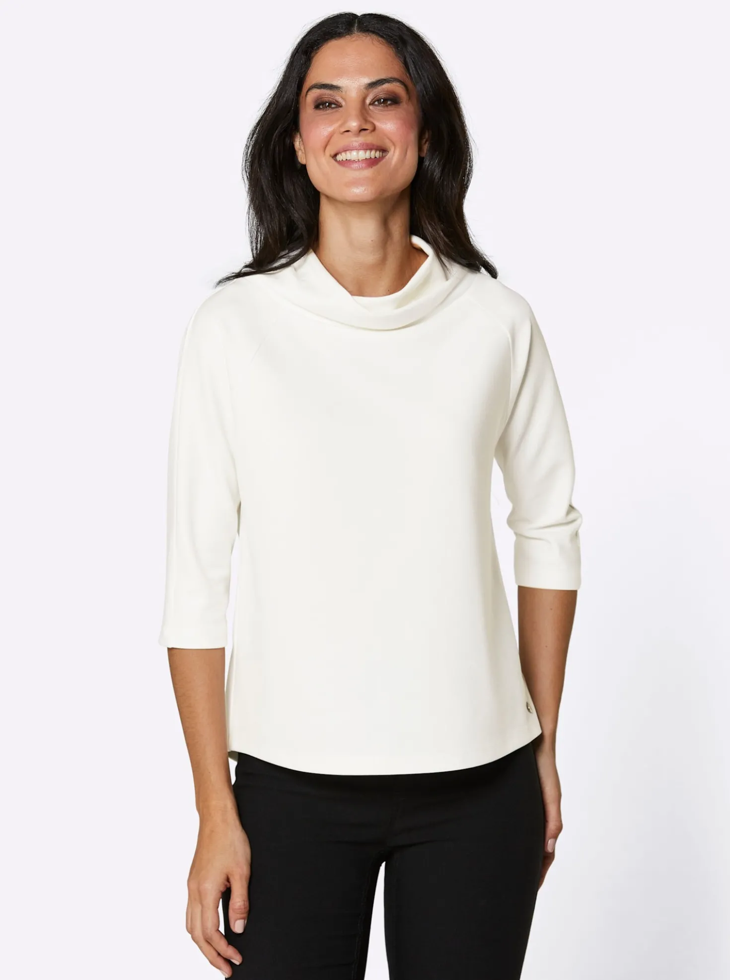 Shirt mit halsfernem Stehkragen und Raglanärmeln