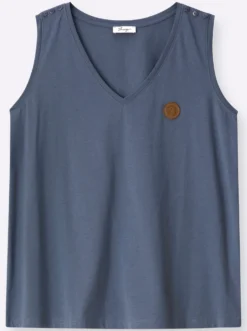 Shirttop mit Lederimitat-Applikation vorn