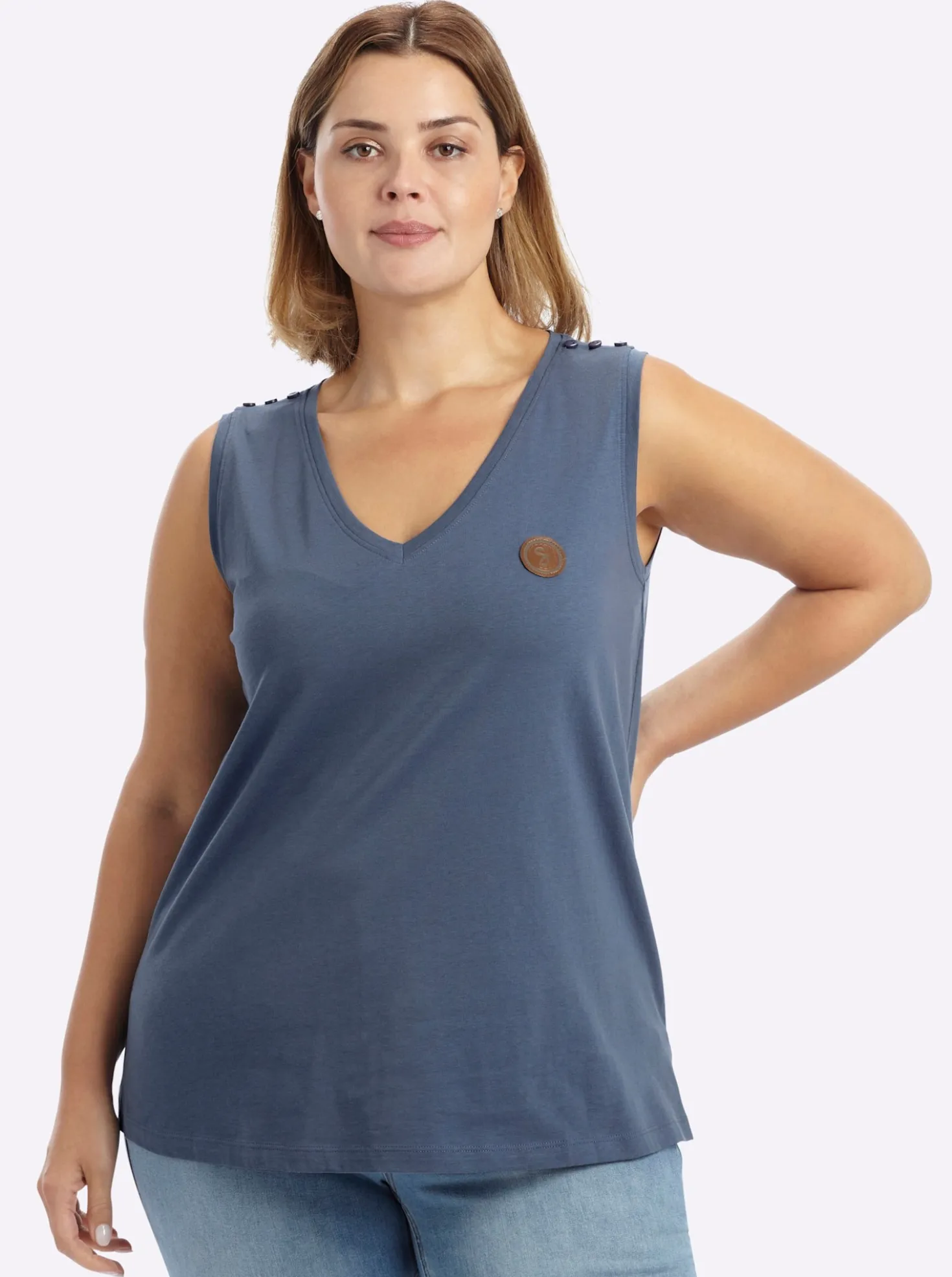 Shirttop mit Lederimitat-Applikation vorn