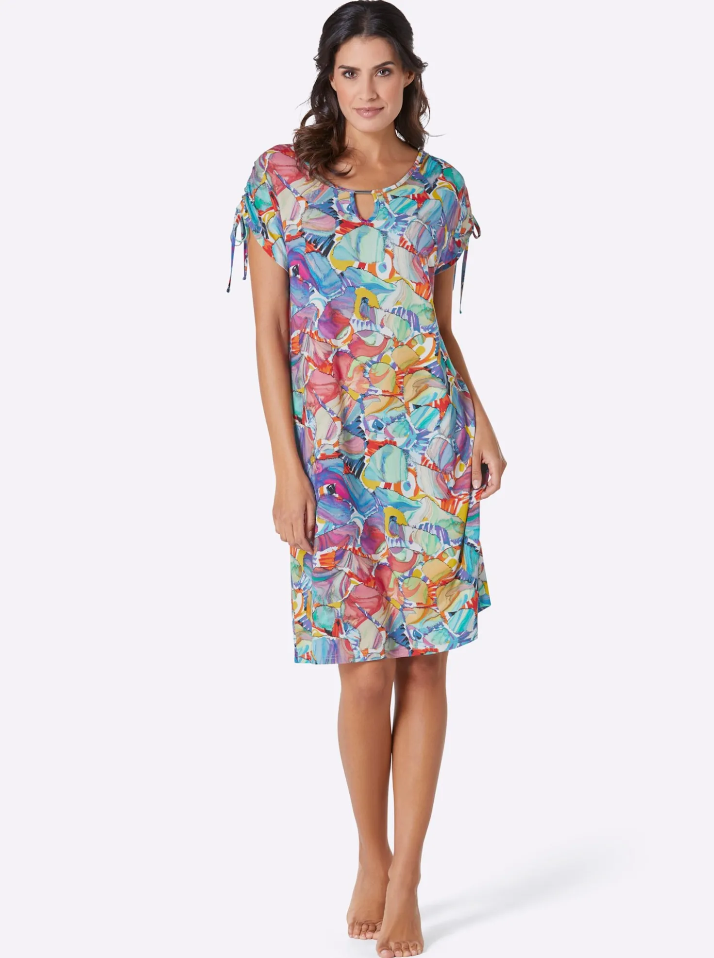 Sommerkleid mit Raff-Bändern an den Schultern