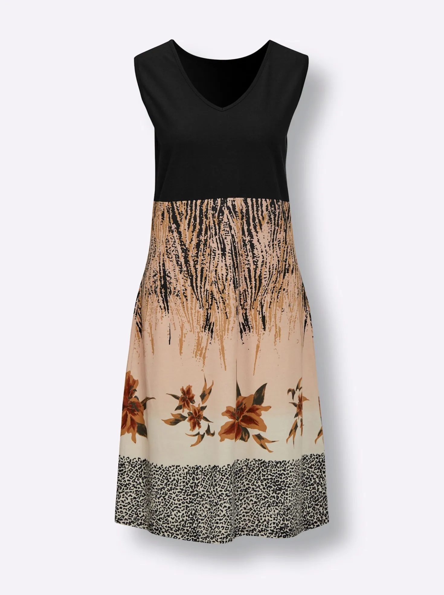 Sommerkleid mit V-Ausschnitt, bedruckt