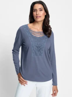 Spitzenshirt abgerundeter Saum