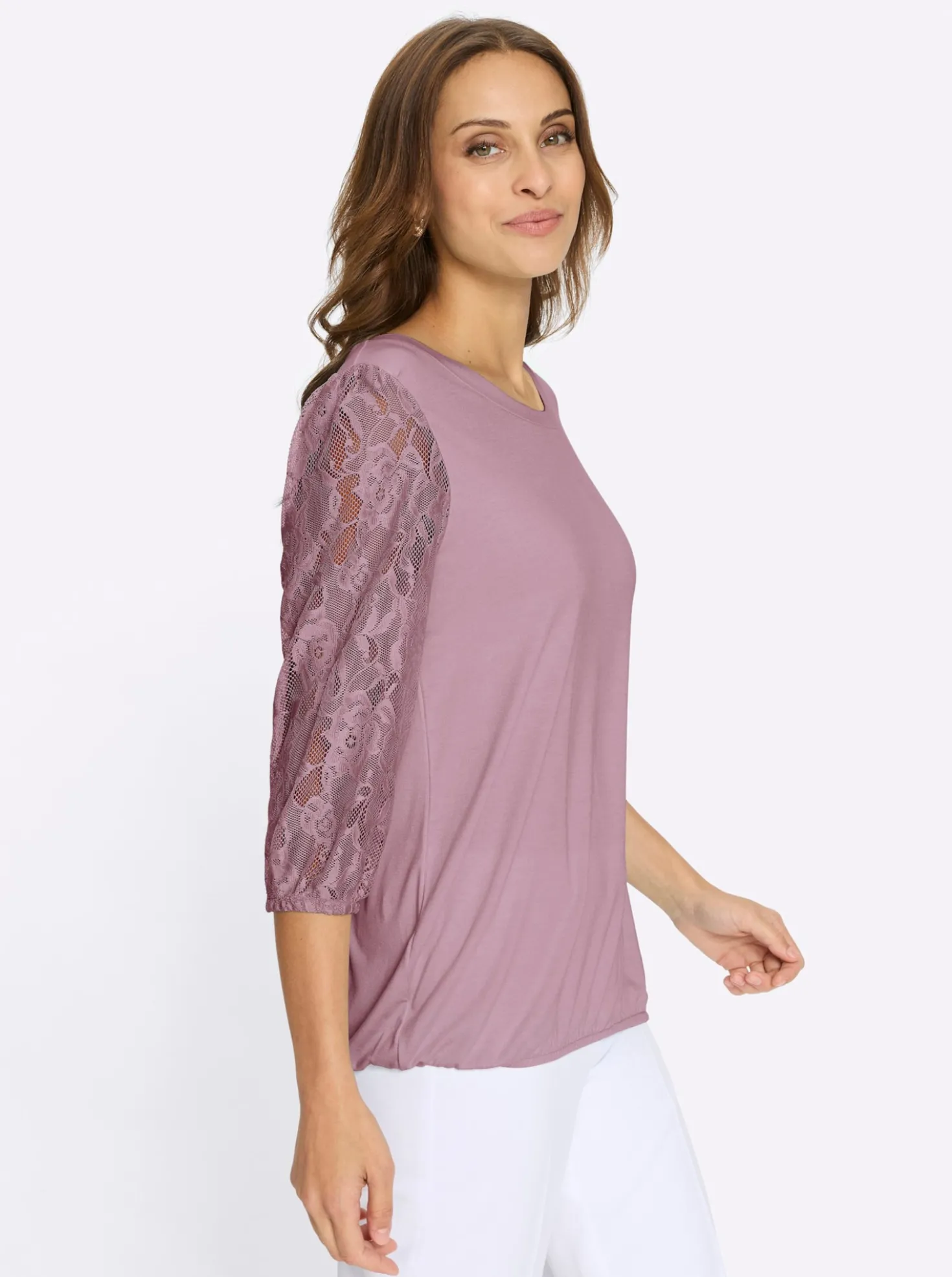 Spitzenshirt mit dezenter Raffung