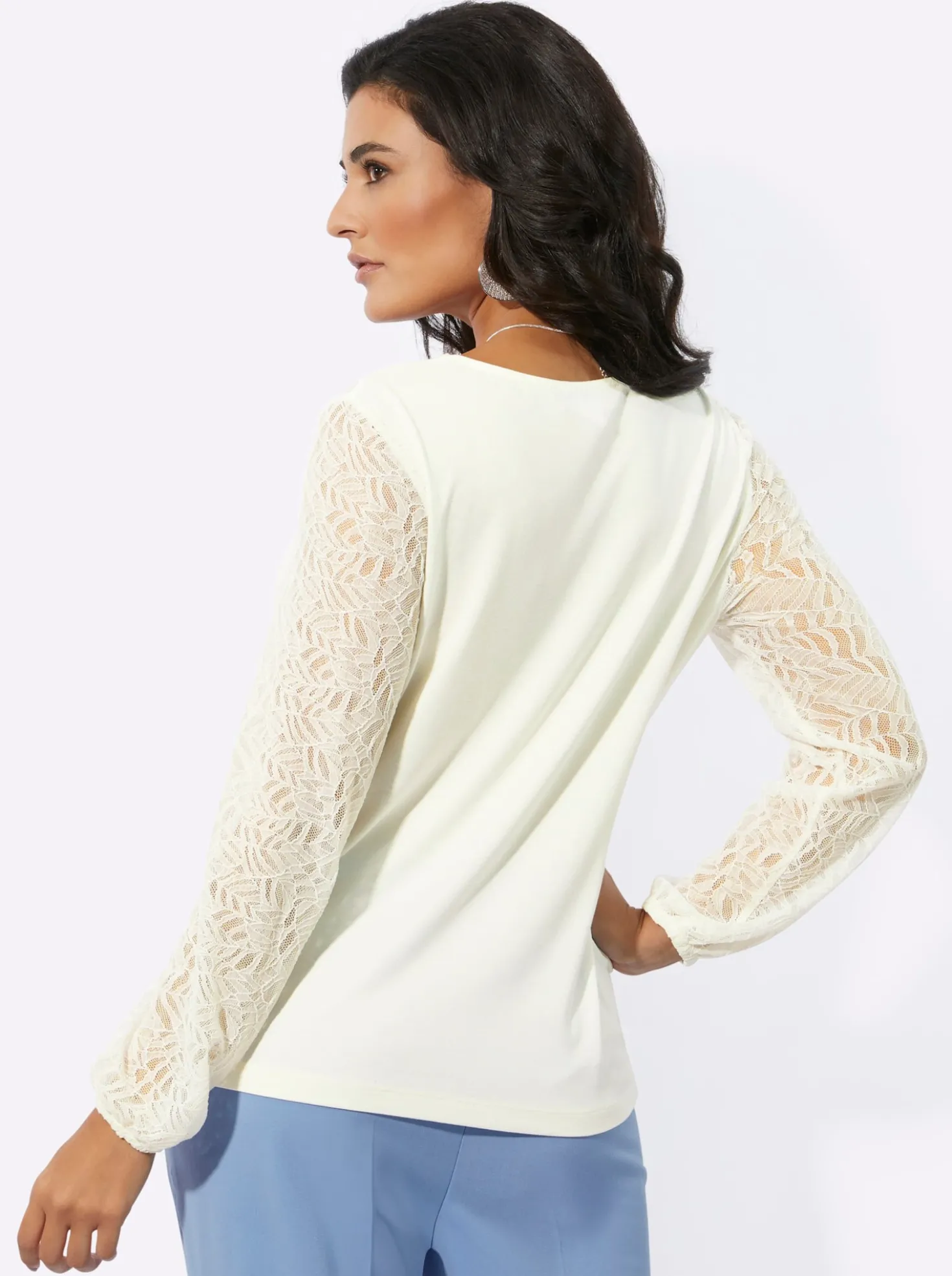 Spitzenshirt mit elastischen Ärmelbündchen