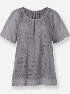 Spitzenshirt mit elastischem Ausschnitt