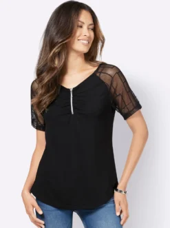 Spitzenshirt mit transparenten Ärmeln