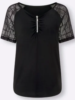 Spitzenshirt mit transparenten Ärmeln