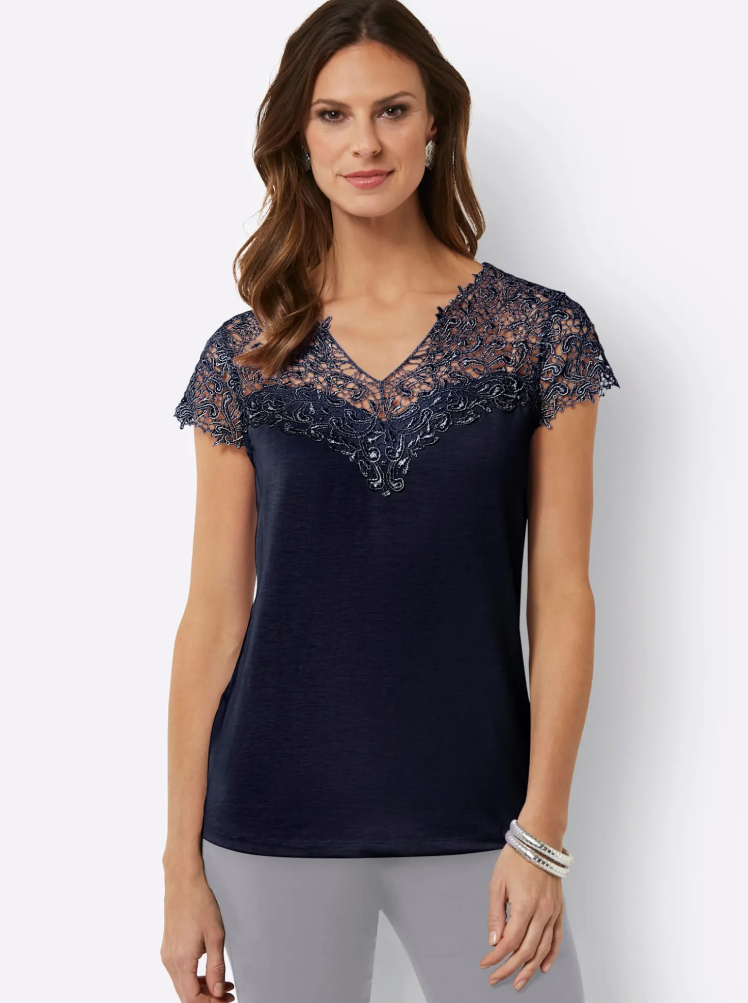 Spitzenshirt mit transparenter Spitze