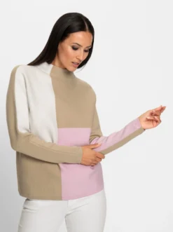 Stehkragenpullover im Color-Blocking-Dessin