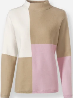 Stehkragenpullover im Color-Blocking-Dessin