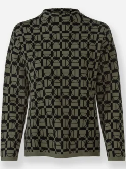 Stehkragenpullover in grafischem Jacquard-Muster