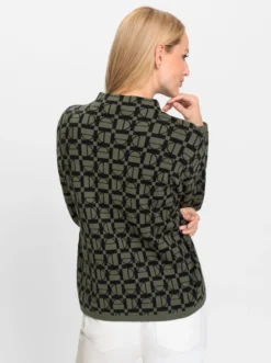 Stehkragenpullover in grafischem Jacquard-Muster