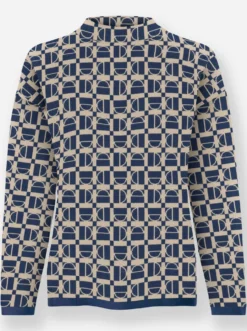 Stehkragenpullover in grafischem Jacquard-Muster