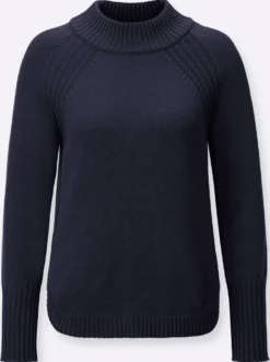 Stehkragenpullover mit abgerundetem Saum