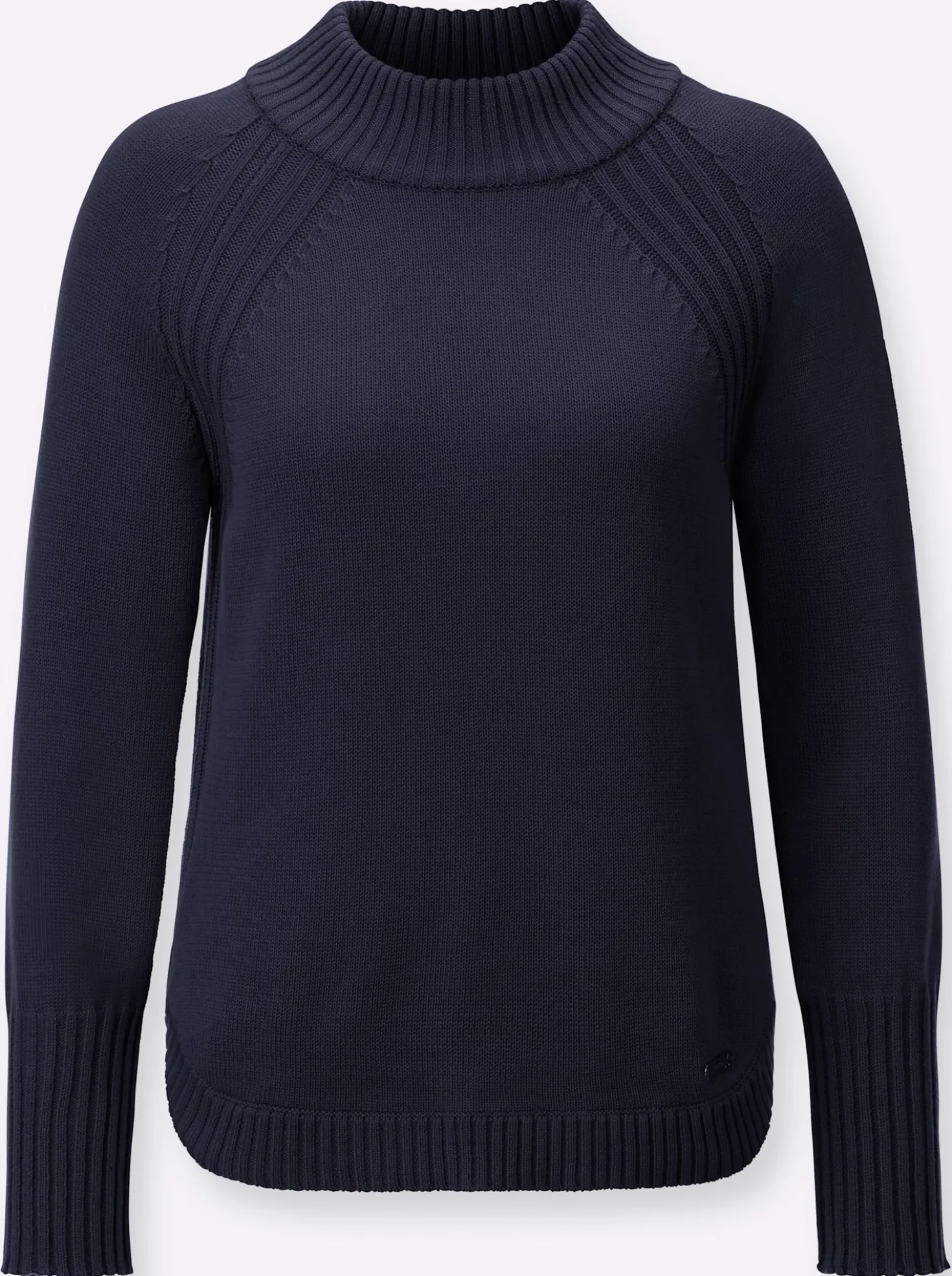 Stehkragenpullover mit abgerundetem Saum