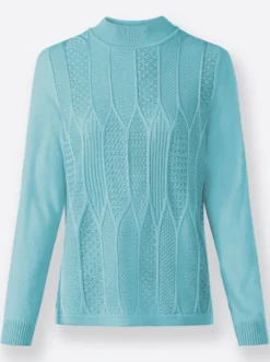 Stehkragenpullover mit Ajour-Muster