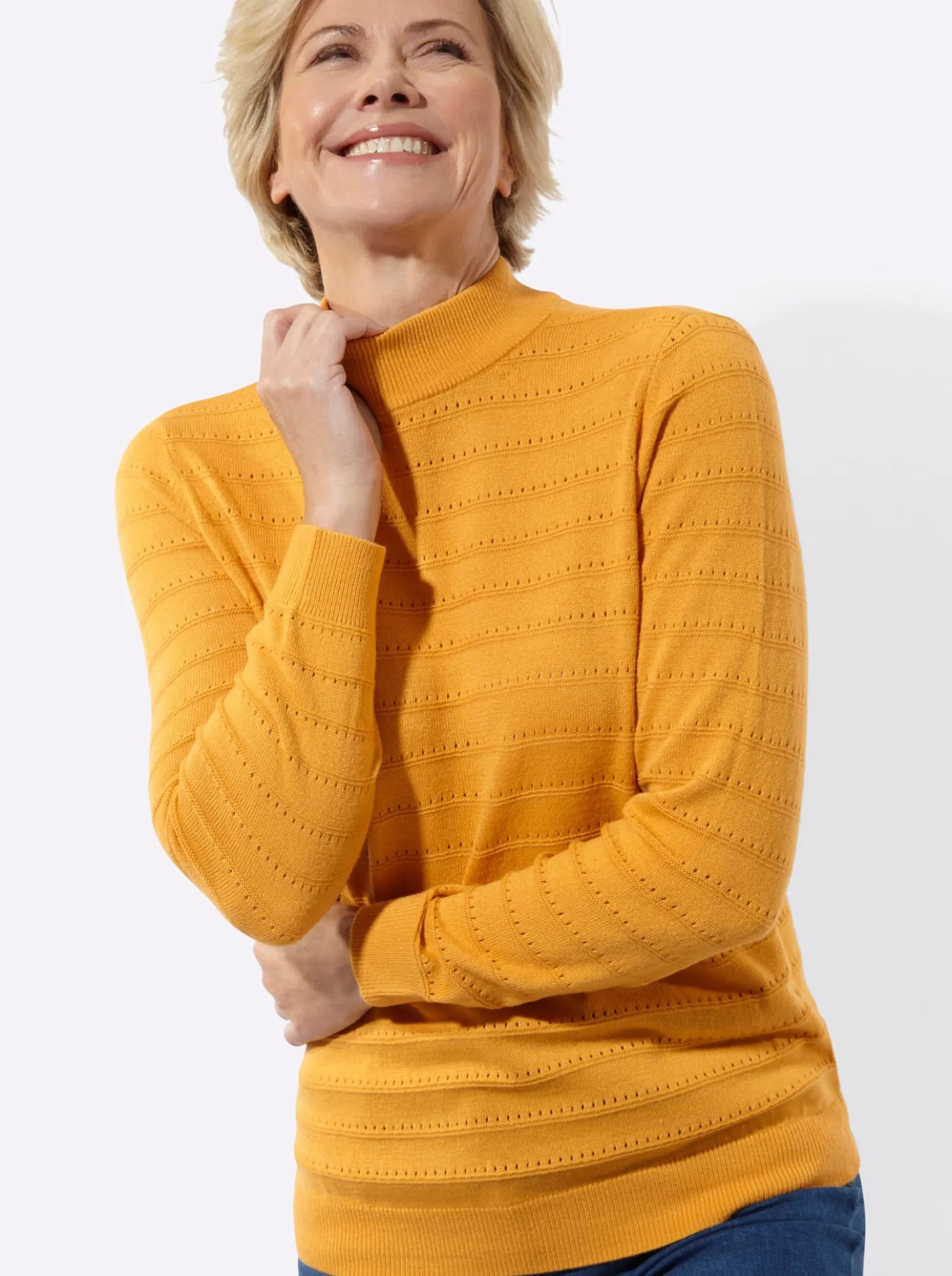 Stehkragenpullover mit Ajour-Muster