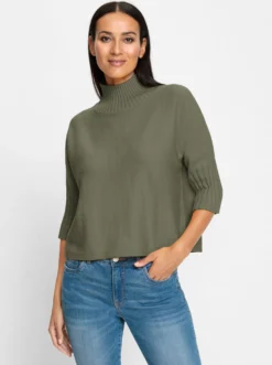Stehkragenpullover mit Fledermaus-Ärmeln