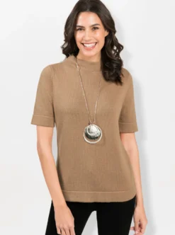 Stehkragenpullover mit Halbarm