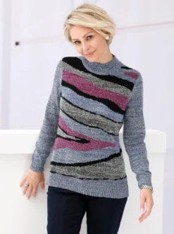 Stehkragenpullover mit Intarsien-Strickmuster