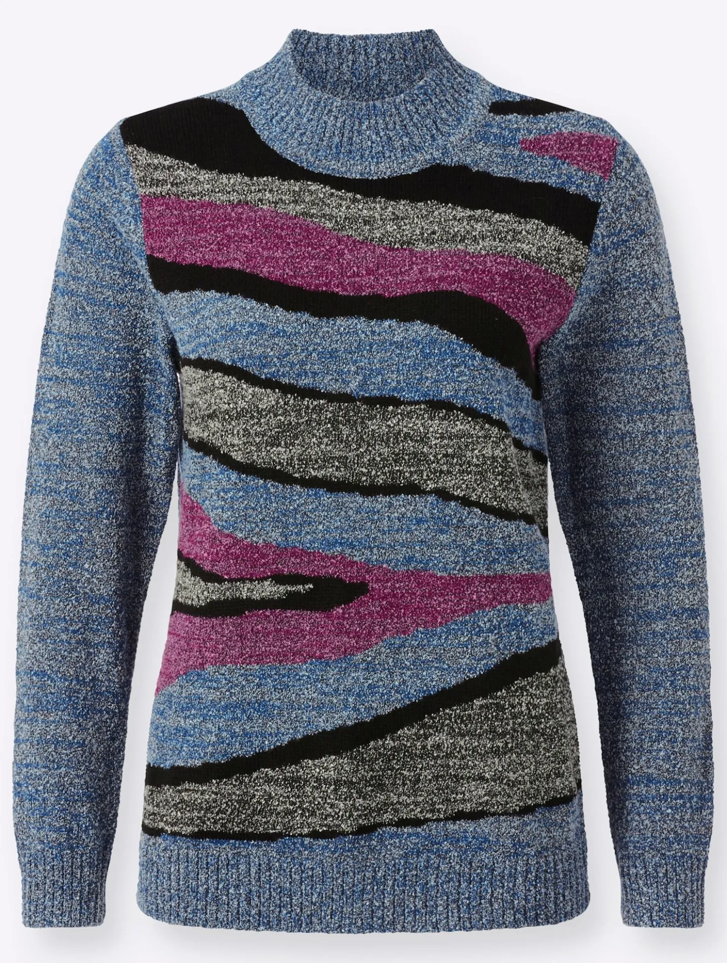 Stehkragenpullover mit Intarsien-Strickmuster