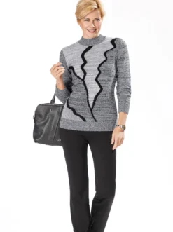 Stehkragenpullover mit Intarsien-Muster