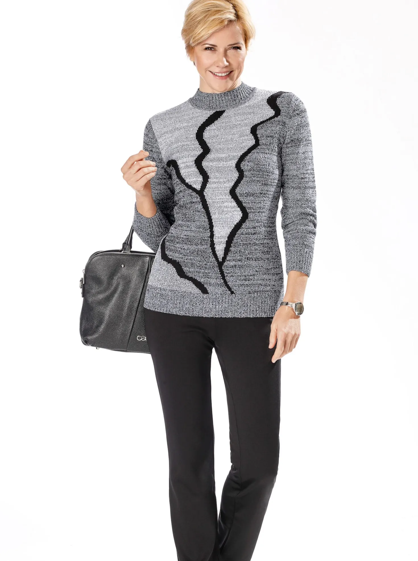 Stehkragenpullover mit Intarsien-Muster