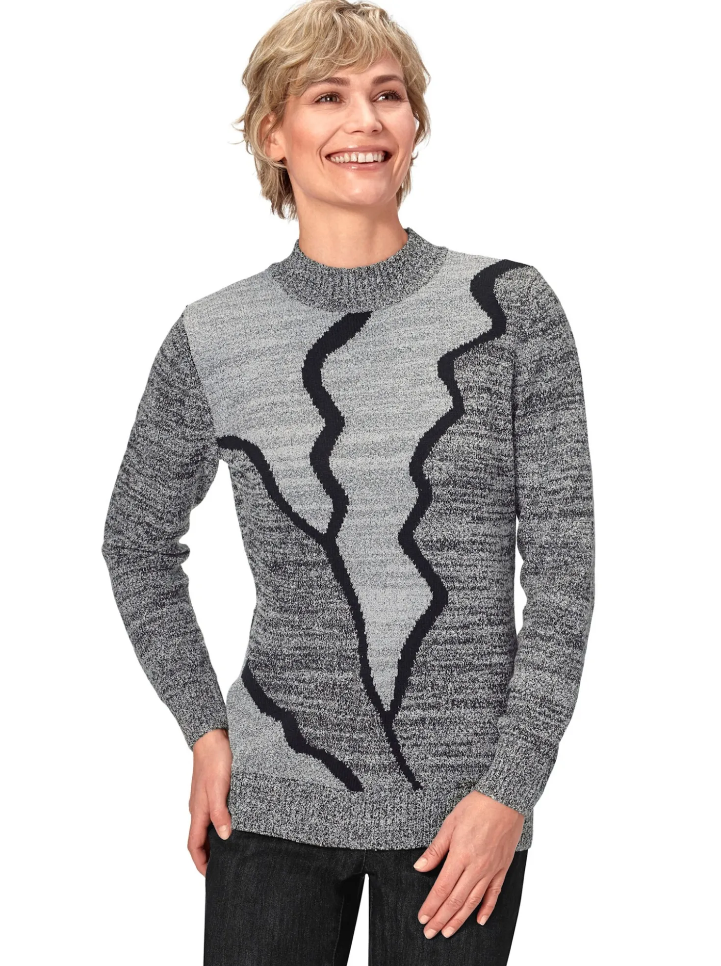 Stehkragenpullover mit Intarsien-Muster