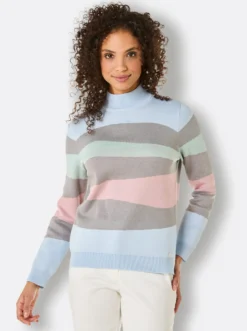 Stehkragenpullover mit Jacquard-Muster, mehrfarbig