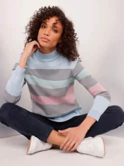Stehkragenpullover mit Jacquard-Muster, mehrfarbig